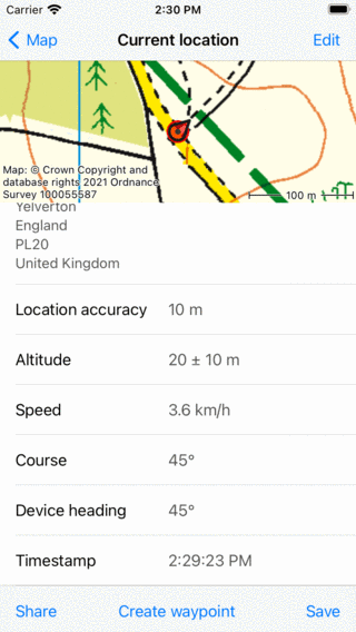 Τρέχουσα θέση ουρλιάζει Topo GPS