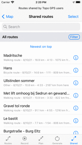 Importing shared route Topo GPS