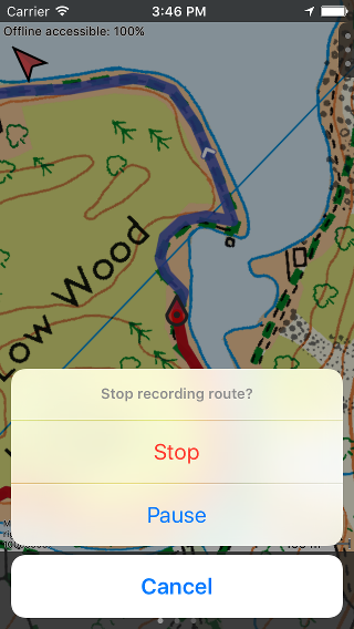 Stopping route recording Topo GPS