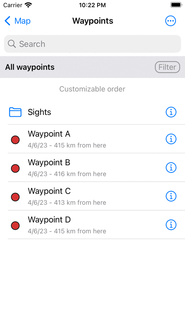 New waypoint folder Topo GPS