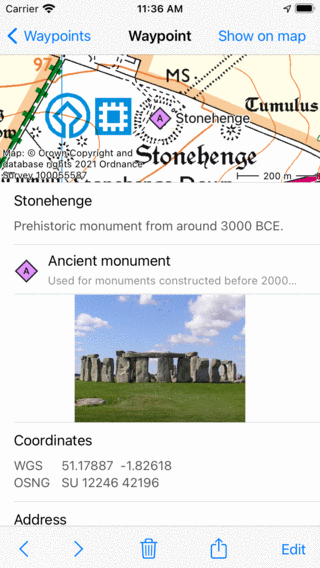 Waypoint details screen Topo GPS