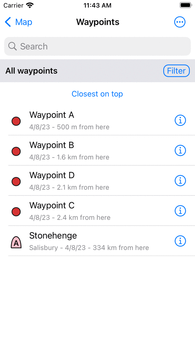 Waypoint sorting Topo GPS