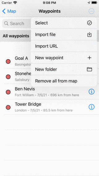 Selecting waypoints Topo GPS