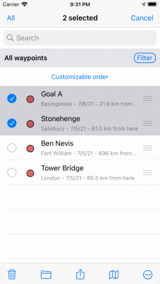 Two selected waypooints Topo GPS