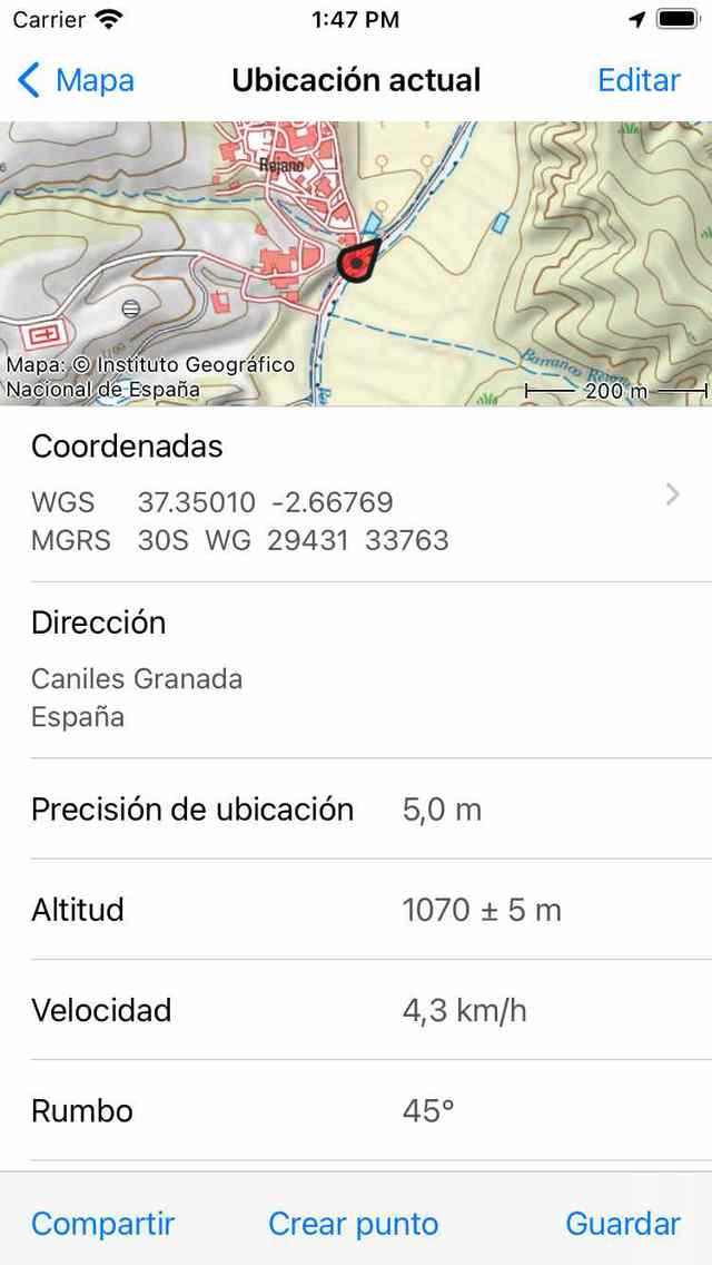 Ubicación actual pantalla Topo GPS