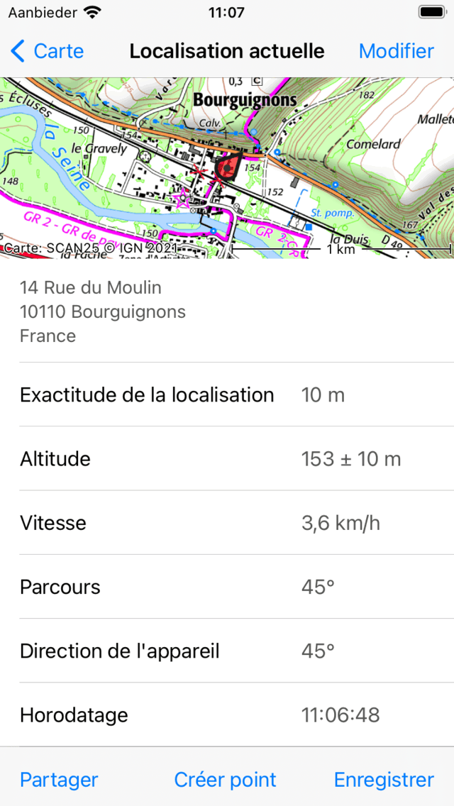 Écran de localisation actuelle Topo GPS