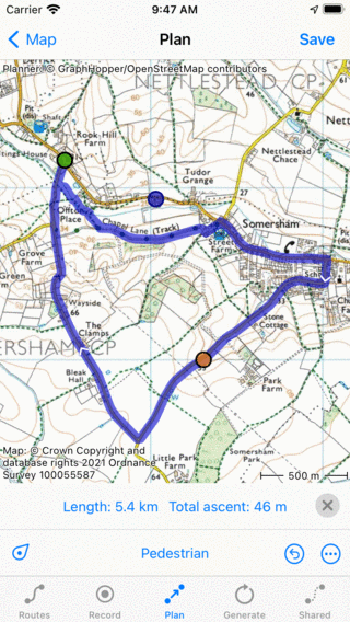 Plan d'itinéraire Topo GPS déplacer le point d'itinéraire. »