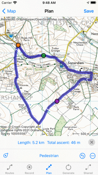 Plan d'itinéraire Topo GPS déplacer le point d'itinéraire.