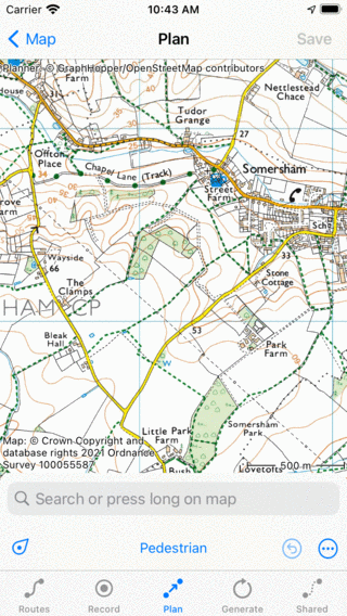 Écran de plan d'itinéraire Topo GPS