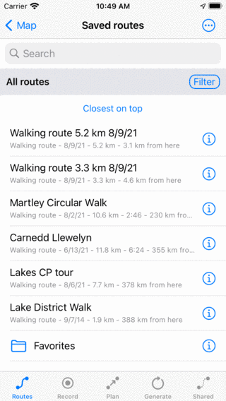 Tri des itinéraires Topo GPS