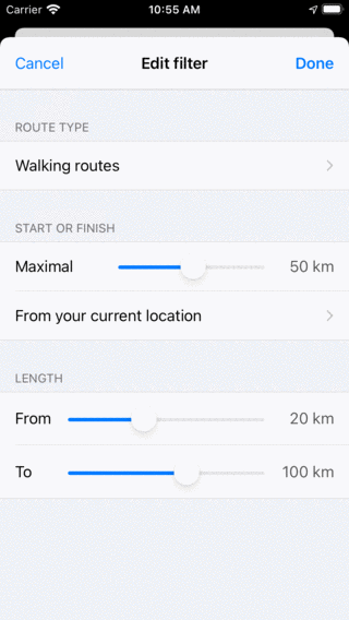 Filtre d'itinéraire modifiant Topo GPS