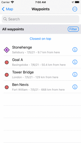 Tri des points de cheminement Topo GPS