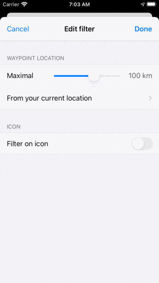 Filtre Waypoint modifiant Topo GPS