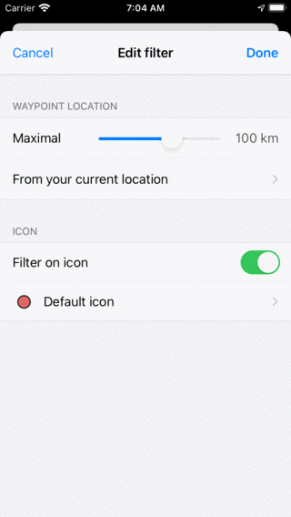 Recherche par point de cheminement Topo GPS
