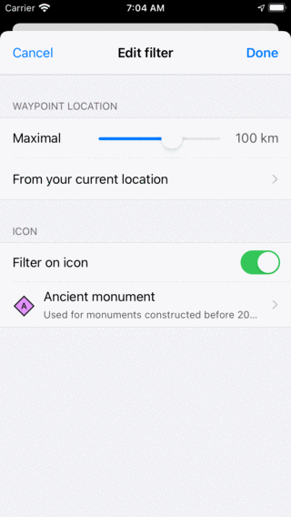 Recherche par point de cheminement Topo GPS