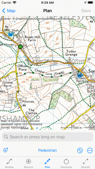 Route planner Topo GPS aggiungere punto di percorso.