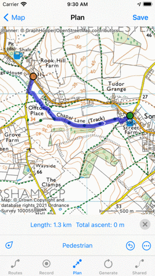 Route planner Topo GPS aggiungere punto di percorso.