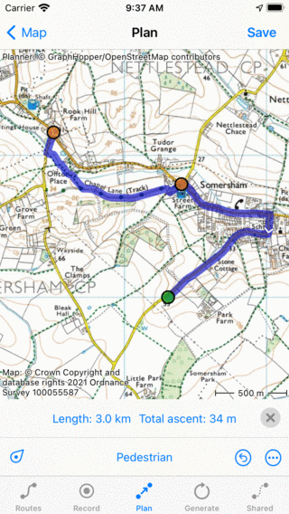 Route planner Topo GPS aggiungere punti di percorso.