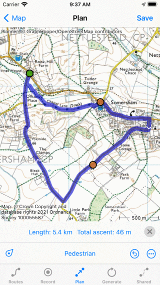 Route planner Topo GPS aggiungere punti di percorso.