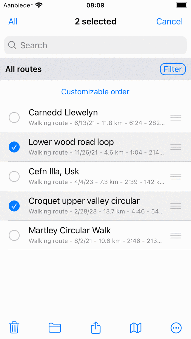 Schermata di selezione del percorso Topo GPS
