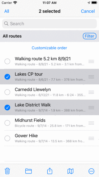 Due percorsi selezionati Topo GPS