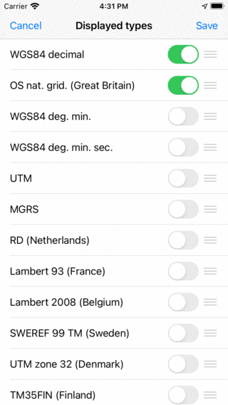 Tipi di coordinate visualizzate Topo GPS