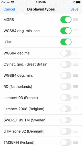 Tipi di coordinate visualizzate Topo GPS