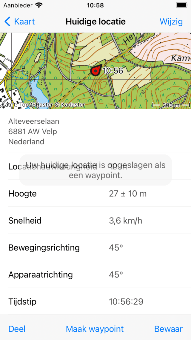 Huidige locatie opslaan als waypoint Topo GPS