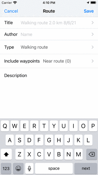 Opgeslagen route Topo GPS