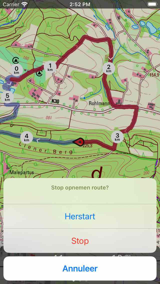 Herstart opgenomen route Topo GPS