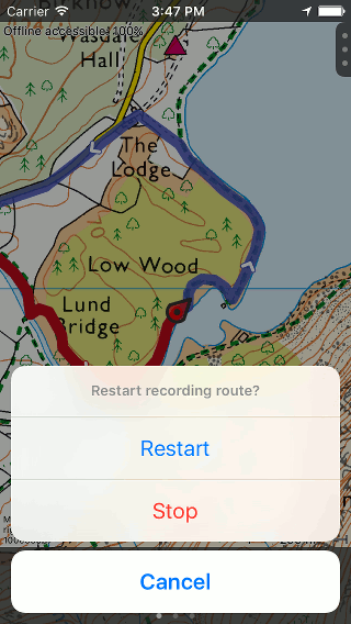 Herstart opgenomen route Topo GPS
