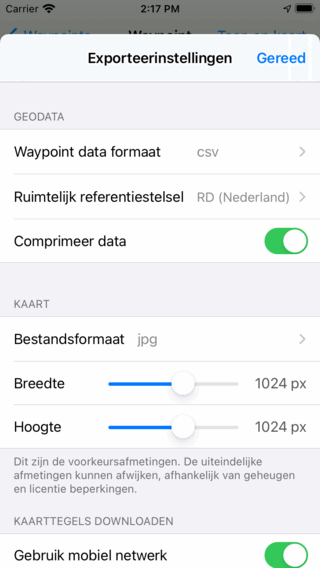 Exporteer pop-up Topo GPS