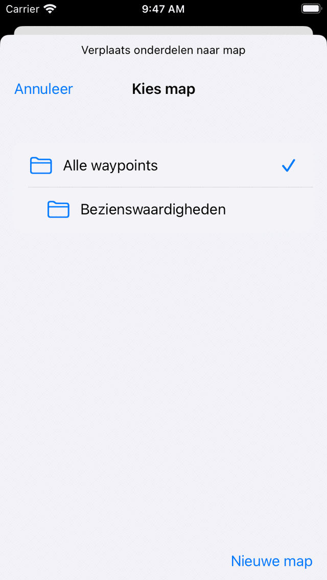 Verplaats waypoints scherm Topo GPS