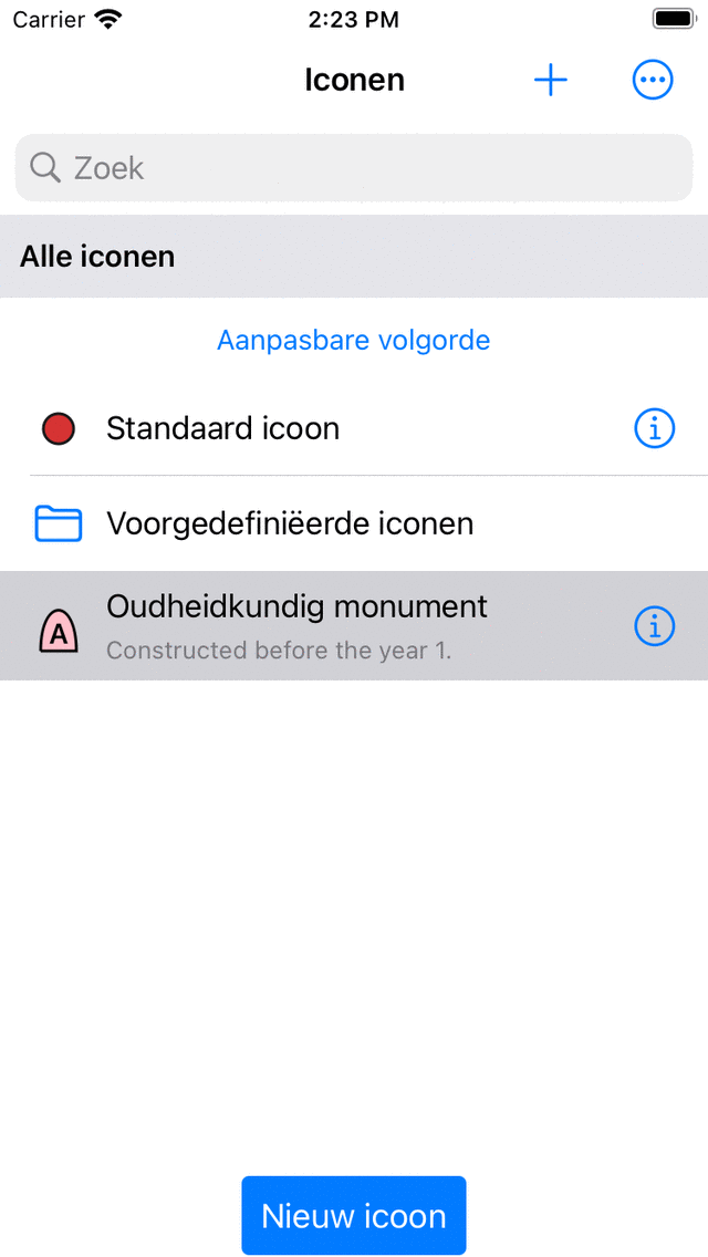 Waypointiconenscherm Topo GPS