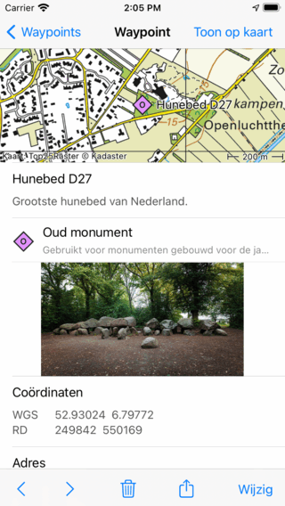 Waypoint detailsscherm Topo GPS
