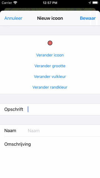 Waypointicoonaanmaakscherm Topo GPS