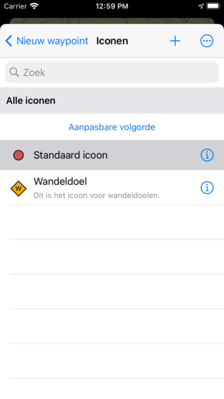 Waypointiconenscherm Topo GPS