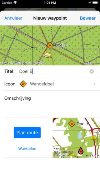 Waypoint aanmaak scherm Topo GPS