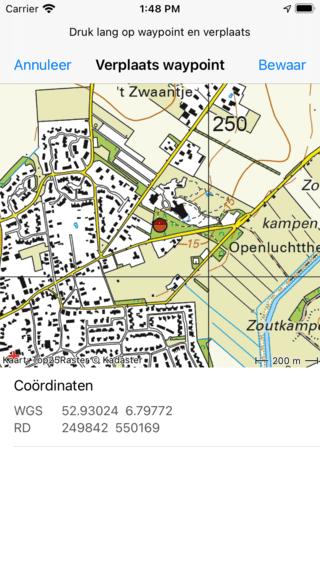 Waypoint op kaart verplaatsen Topo GPS