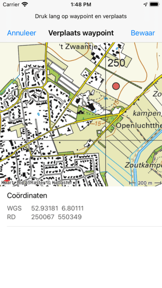 Waypoint op kaart verplaatsen Topo GPS