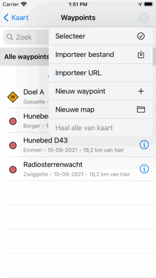 Waypoints selecteren Topo GPS