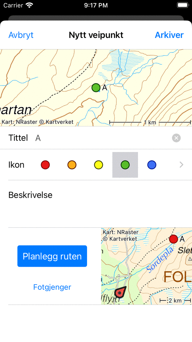 Waypoint lagt til kart Topo GPS
