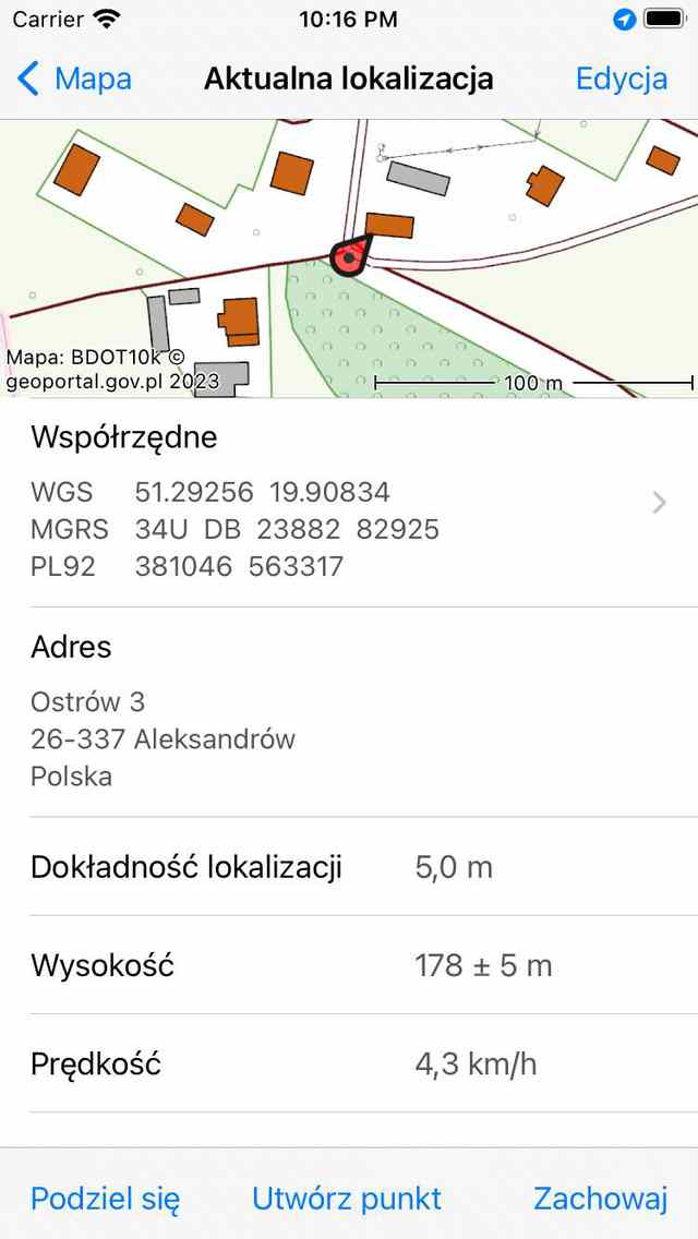 Aktualna lokalizacja screeen Topo GPS