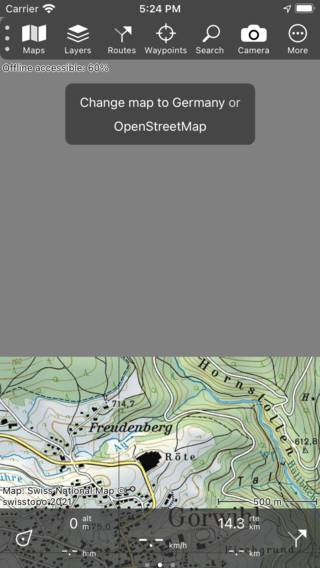 Pop-up zmiany mapy Topo GPS