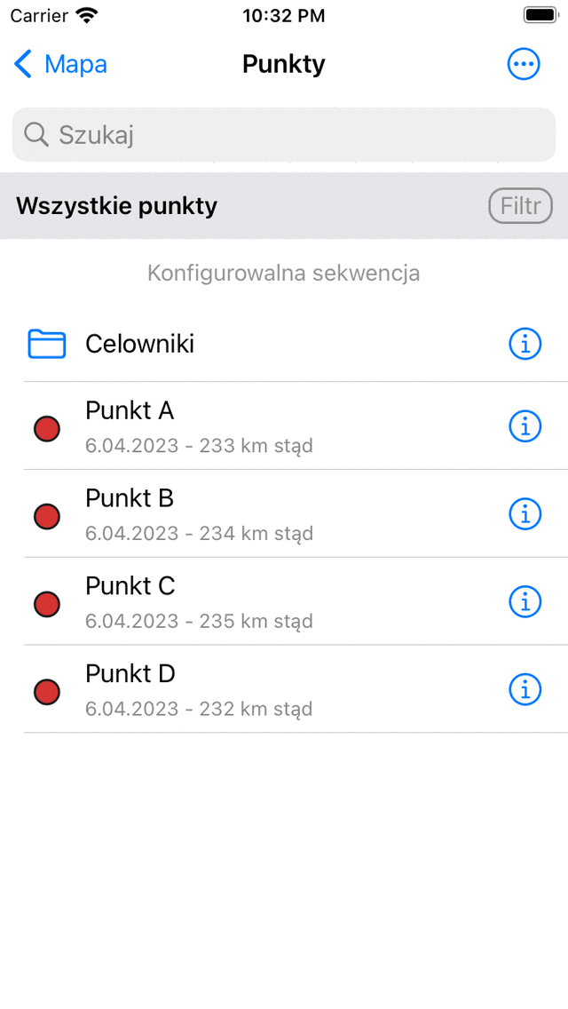Nowy folder punktów trasy Topo GPS