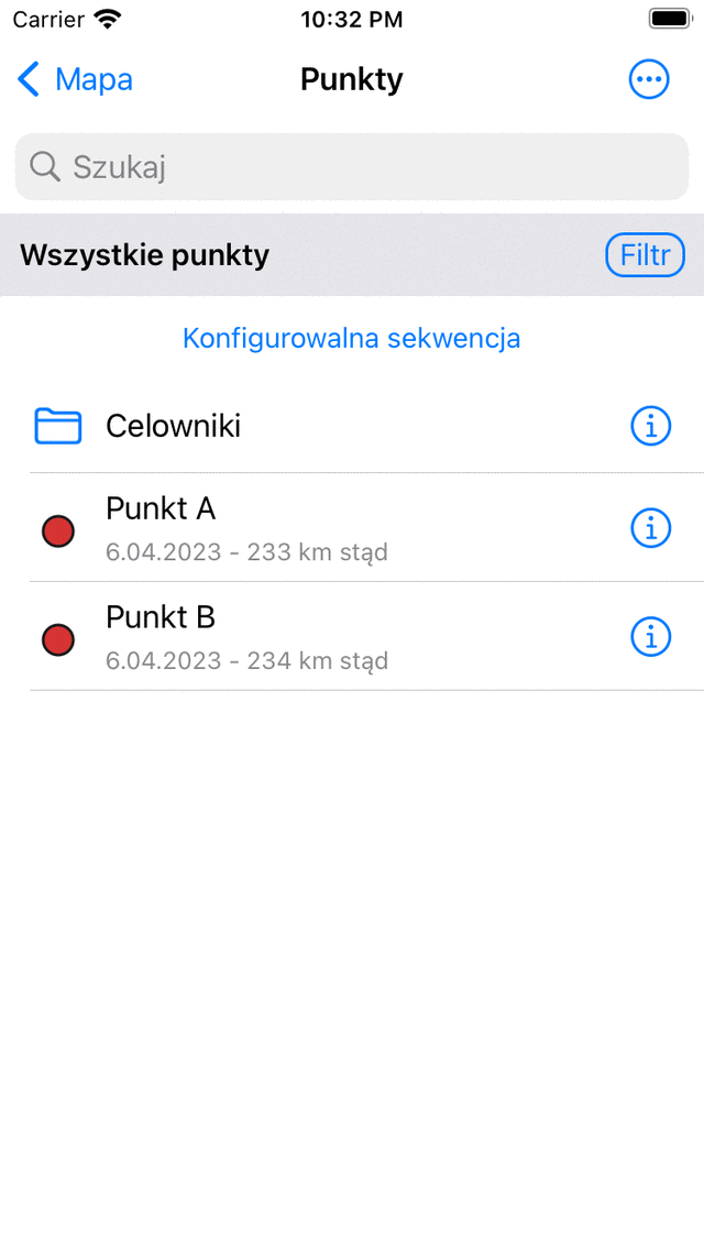 Punkty nawigacji Creen Topo GPS