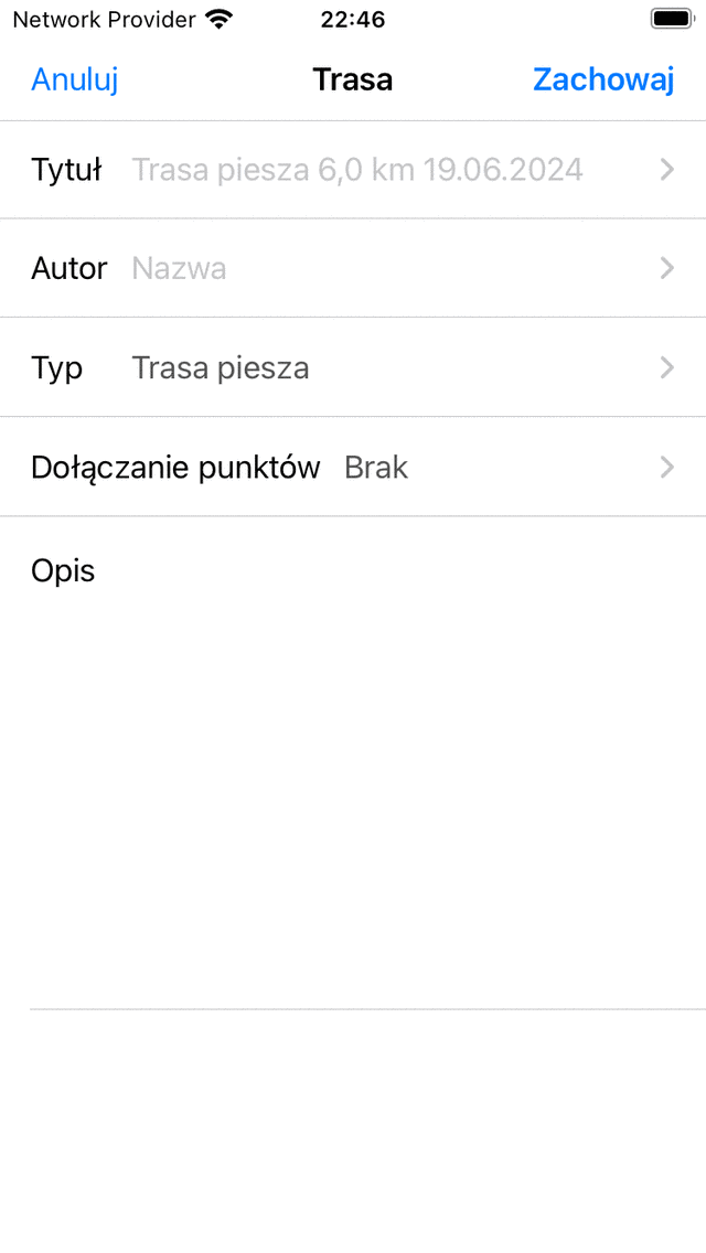 Ekran planu trasy Topo GPS