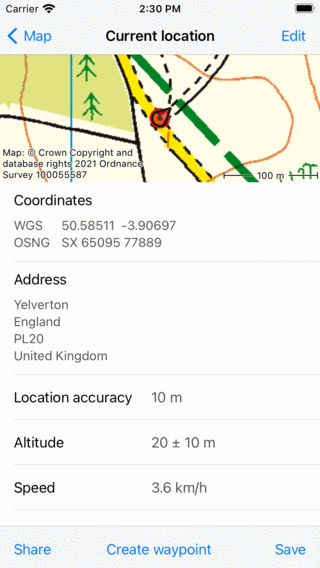 Tela de localização atual Topo GPS