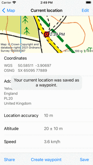 Salvando a localização atual como waypoint Topo GPS