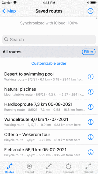 Rotas e pontos de passagem sincronizam o iCloud